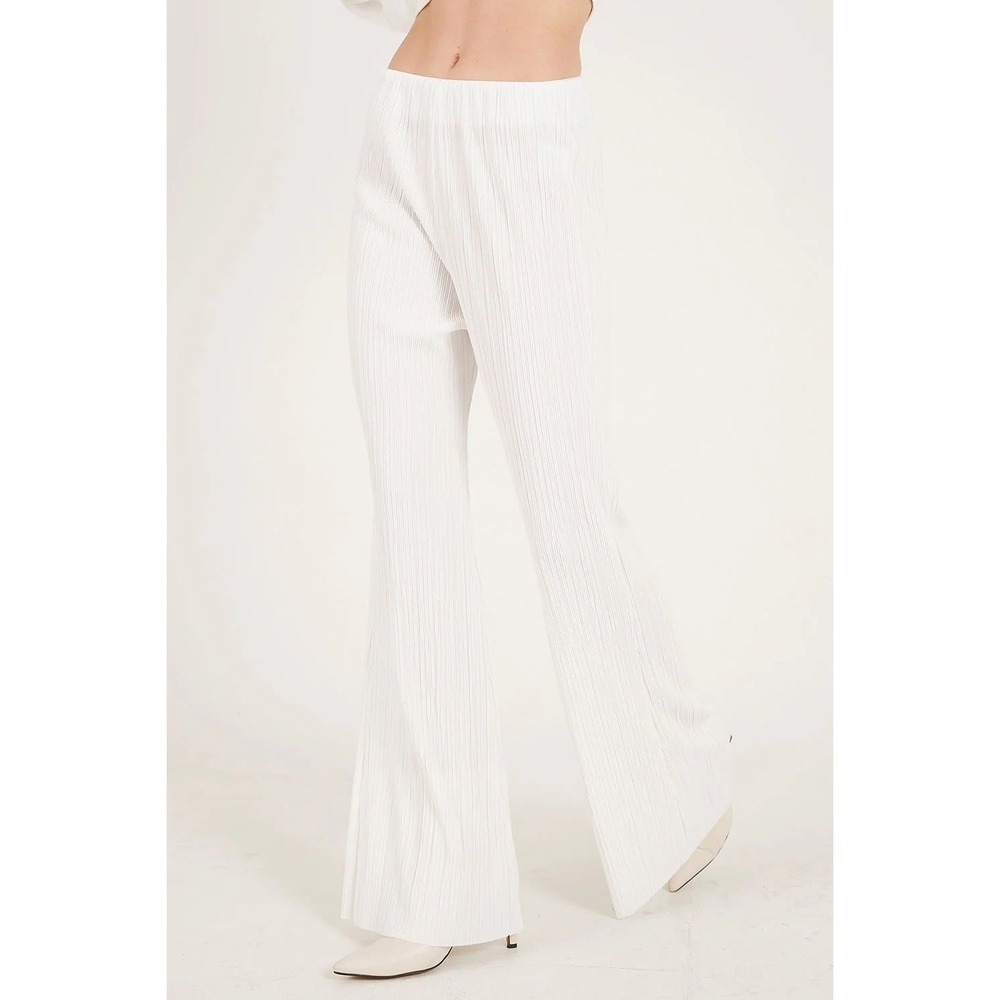 STORETS Maria Flared Leg Plisse Pants Sz S/M White Palazzo Pants Beach Vacation